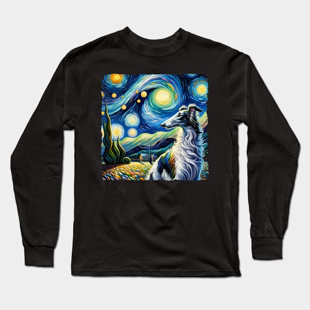 Starry Borzoi Dog Portrait - Pet Portrait Long Sleeve T-Shirt by starry_night